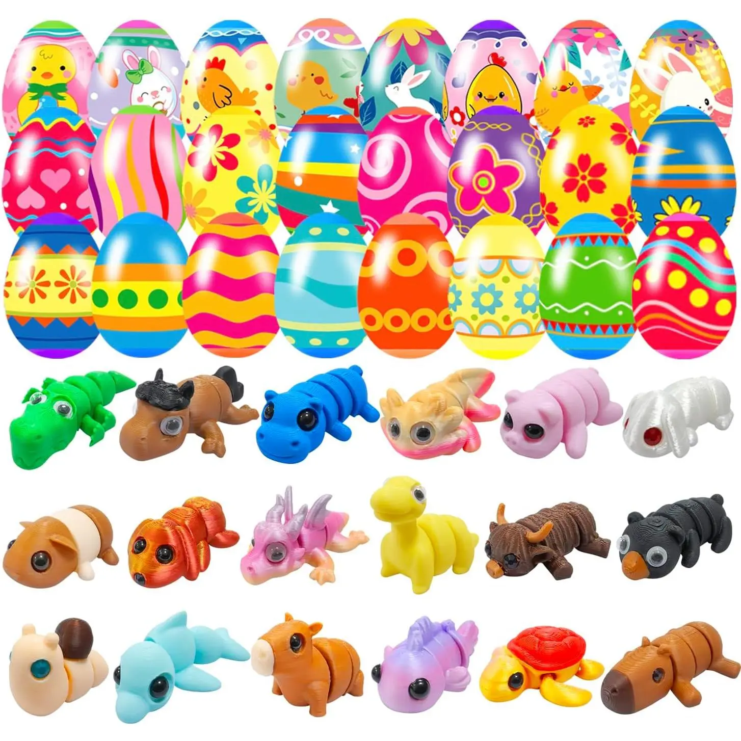 18 Pcs Easter Eggs with 3D Print Animal Prefilled Easter Eggs with Toys Inside Easter Egg Fillers for Kids Boys Girls Easter Basket Stuffers Party Favors Easter Egg Hunt
