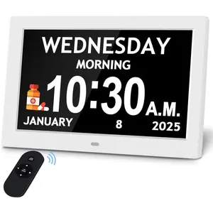10.1'' Digital Clock, 1280*800p   Display, Dementia Clock For Seniors, 10 Reminders & 6 Alarms, Auto Dimming & DST, Remote Control, Digital Clock With Date, Time, Day Of Week, White