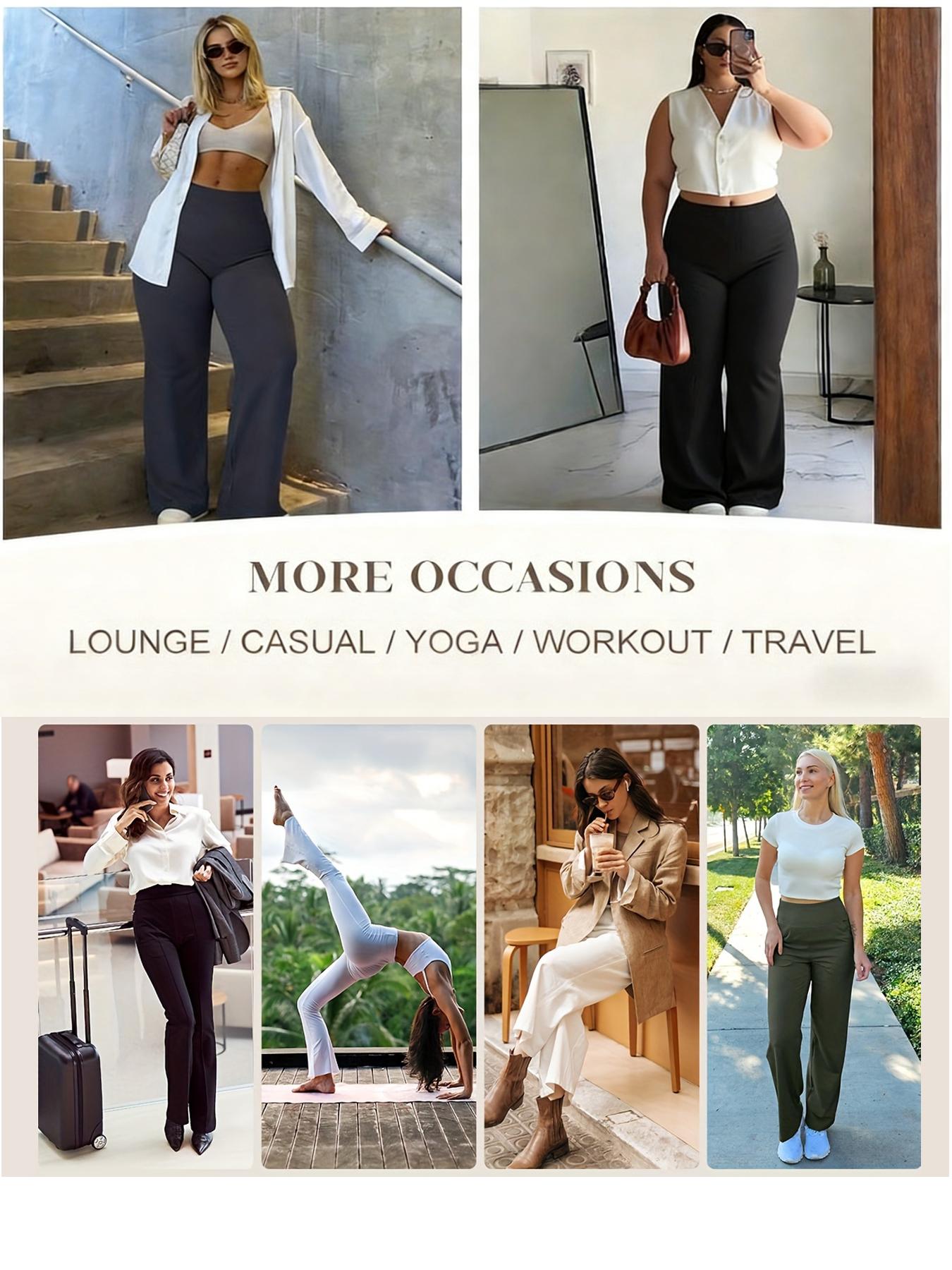 3 Pairs Women's Wide-Leg Suit Pants with Elastic Waist - Heavy-Duty Winter Pants Suitable for Work, Daily Wear, Grey, Full-Length Pants with Pockets, Machine Washable Elegant Professional Attire, Suitable for Gym, Jogging, Outdoor & Casual Wear