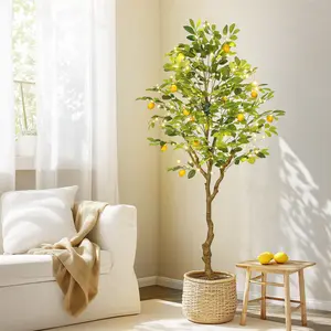 Lighted Pre-Potted Artificial Lemon Tree, Indoor Faux Lemon Tree with Realistic Fruit and Lifelike Leaves, Ideal for Home Decor, Office Living Room Ornaments