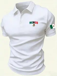 Mexican Flag Theme Business Polo Shirt, Man, Breathable Ice Silk Cotton, Casual Fitted Design, Daily Commute, Business Meetings, Cultural Events