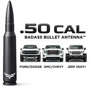 EcoAuto 50 Cal Badass Bullet Antenna for Ford Dodge GMC Chevy & Jeep 2007+ Stand Out Upgrade Your Truck Antenna Anti-Theft Design Military-Grade Quality Auxiliary Audio Inputs