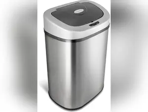 Automatic Touchless Infrared Motion Sensor Trash Can with Stainless Steel Base & Oval, Silver/Black Lid, 21 Gal