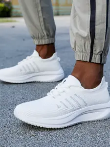 Summer Men's Knit Mesh Workout Sneakers, Breathable Lightweight Eva Sole, Sporty Striped Design, All-Season Running & Casual Shoes, Running Sports Shoes