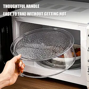 1 Transparent Multifunctional Microwave Splash Guard with Handle | Heat Resistant 200°C, 360° Splash-Proof, Insulated Cover for Vegetables, Fruits, and Food, Durable Plastic, Stackable for Easy Cleaning, Fits Most Microwaves and Freezers.