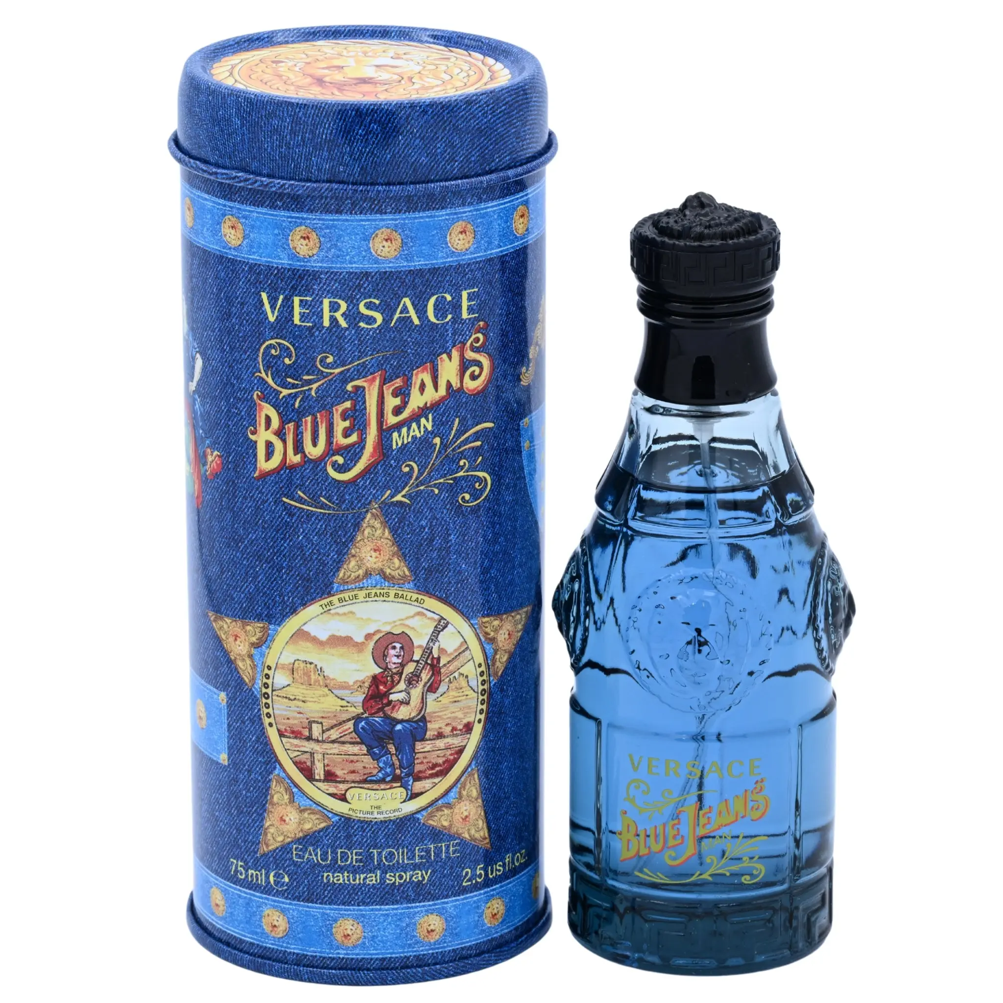 VERSACE Blue Jeans Eau de Toilette for Men, 2.5 fl oz Spray - Aromatic Cologne with a Citrus Scent and Woody Notes, Ideal for Mens Gifts