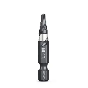 THINKWORK M35 Cobalt Spiral Flute Step Drill Bit, Single Size HSS Step Bit 1/4", Small Size EDC 1/4" Shank Step Bits for Metal, Carbon Steel, Stainless Steel, Wood, Plastic