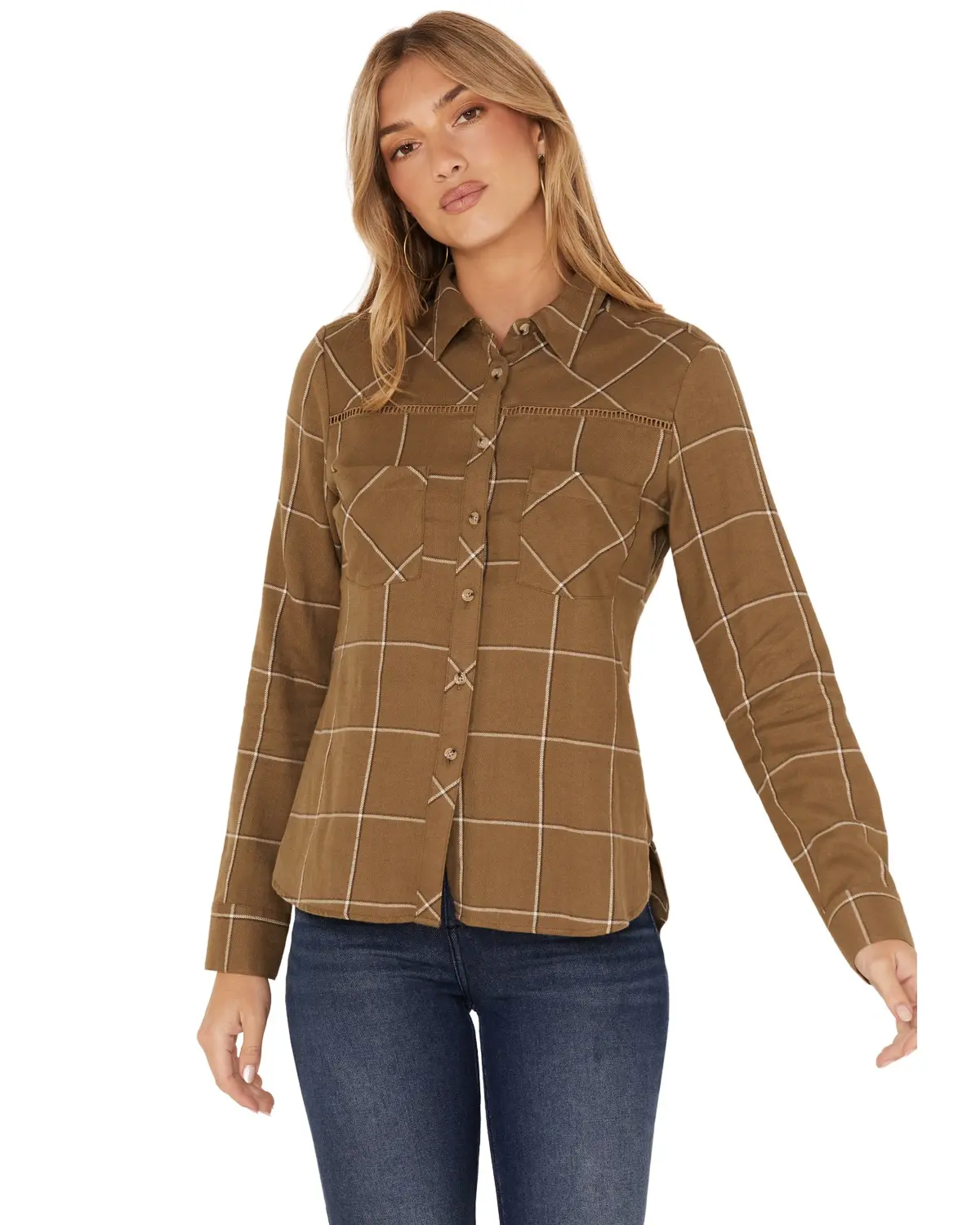 Shyanne Women's Women'S Plaid Print Long Sleeve Flannel Button-Down Shirt - Swfa22w55-Ivry