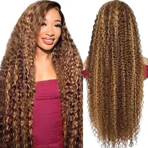BGMgirl Highlight Brown Kinky Curly Deep Wave 6*4 Wear Go Water Wave 180% Density Kinky Straight Glueless Pre Plucked Pre Cut Lace Closure Human Hair Wig eve valentines day gift