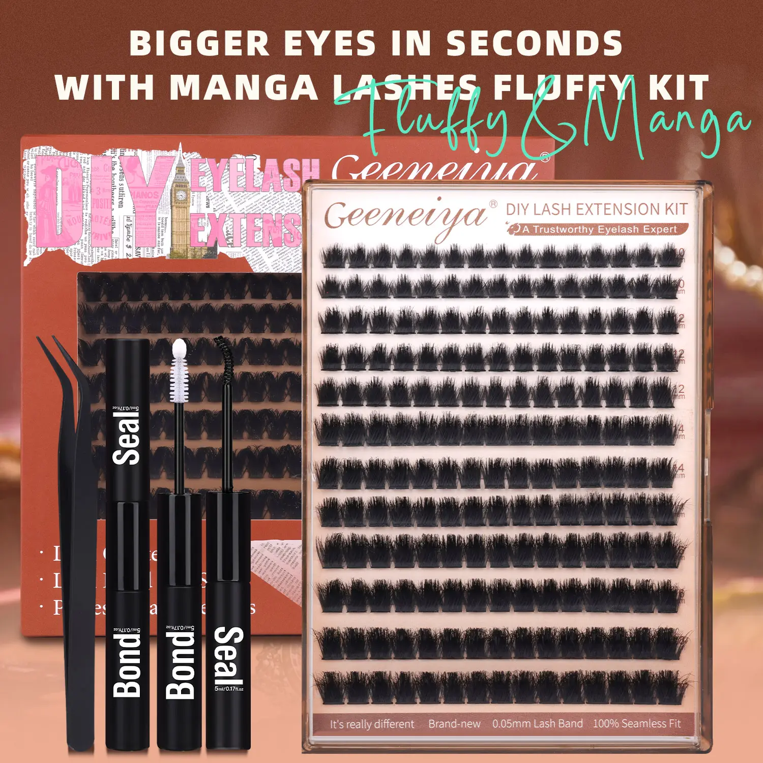 Geeneiya Queen Lash Clusters Kit  | Full Manga Cluster Lashes Anime Soft Eyelash Clusters Kit with Bond & Seal And Tweezer Lashes Makeup Cosmetic DealsForYouDays