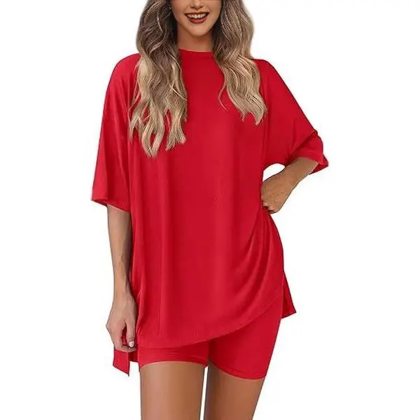 PHEFEE Gemini said Hot Product Women's Ultra-Soft 2-Piece Biker Shorts Set - Oversized T-Shirt and High Waist Shorts - Comfy Daily Wear Outfit, Plus Size Friendly XS-4XL