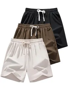 Unisex Casual Shorts Solid Color Simple Basic Style Drawstring Adjustable Breathable Loose Ice Silk Cool Feel Suitable for Daily Outdoor Leisure Sports Versatile Bottoms Waist Track Shorts