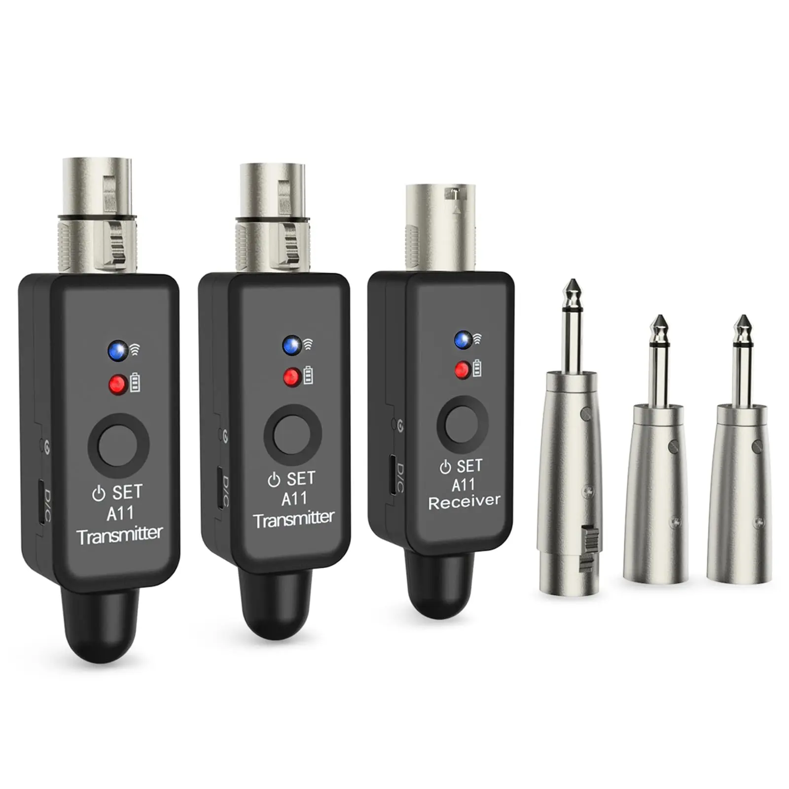 Wireless Microphone Transmitter Receiver 4 Channels Plug-on XLR Mic Adapter Wireless Microphone System for Dynamic/Condenser Mics, Audio Mixer, DSLR Camera,PA System