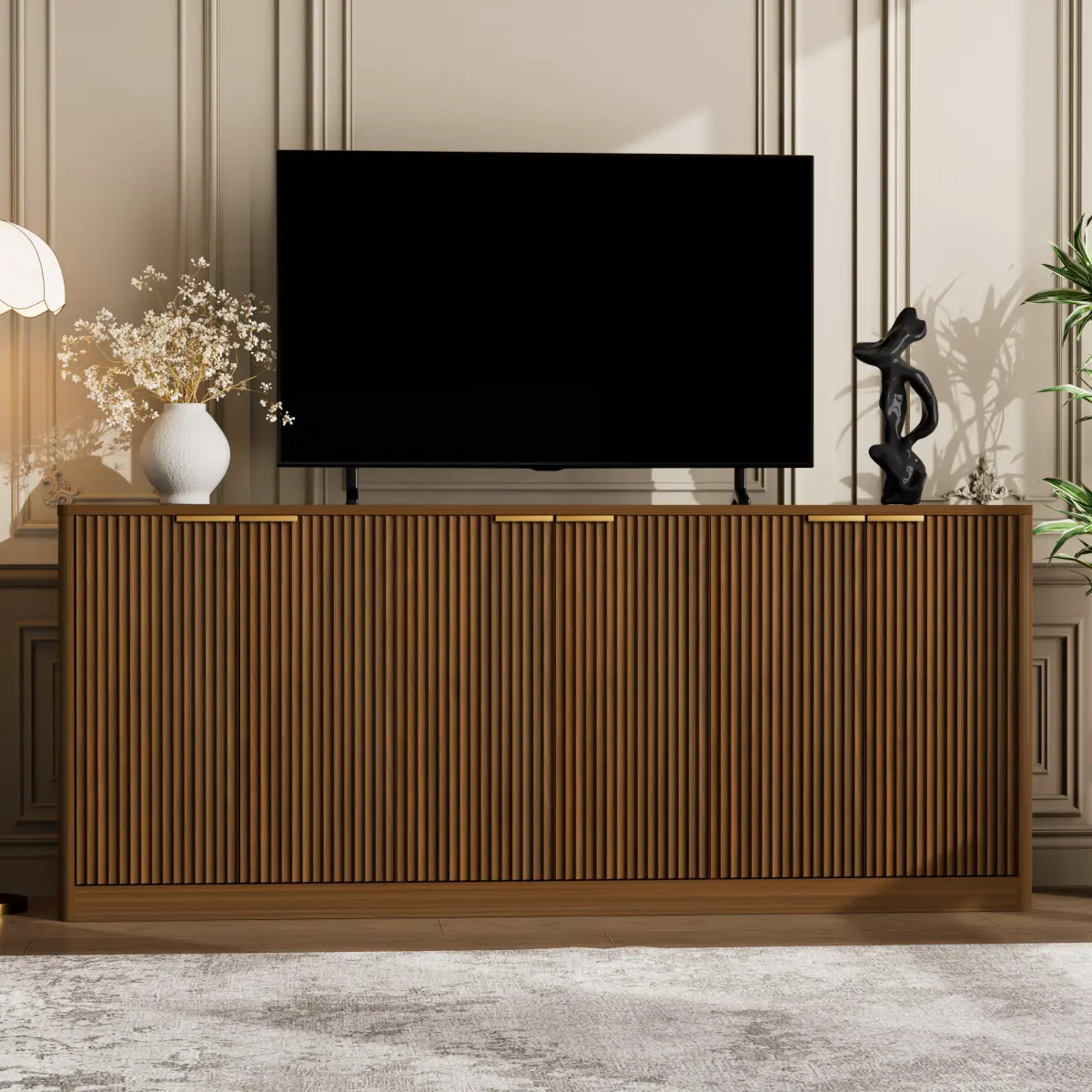 67-inch Modern Buffet Cabinet Sideboard with Storage, Large Credenza with 6 Doors, Wood Mid Century Modern Sideboard for Kitchen and Living Room, 67.0"L x 15.7"W x 27.7"H
