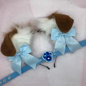 Brown White cosplay ear necklace  Halloween costume blue
