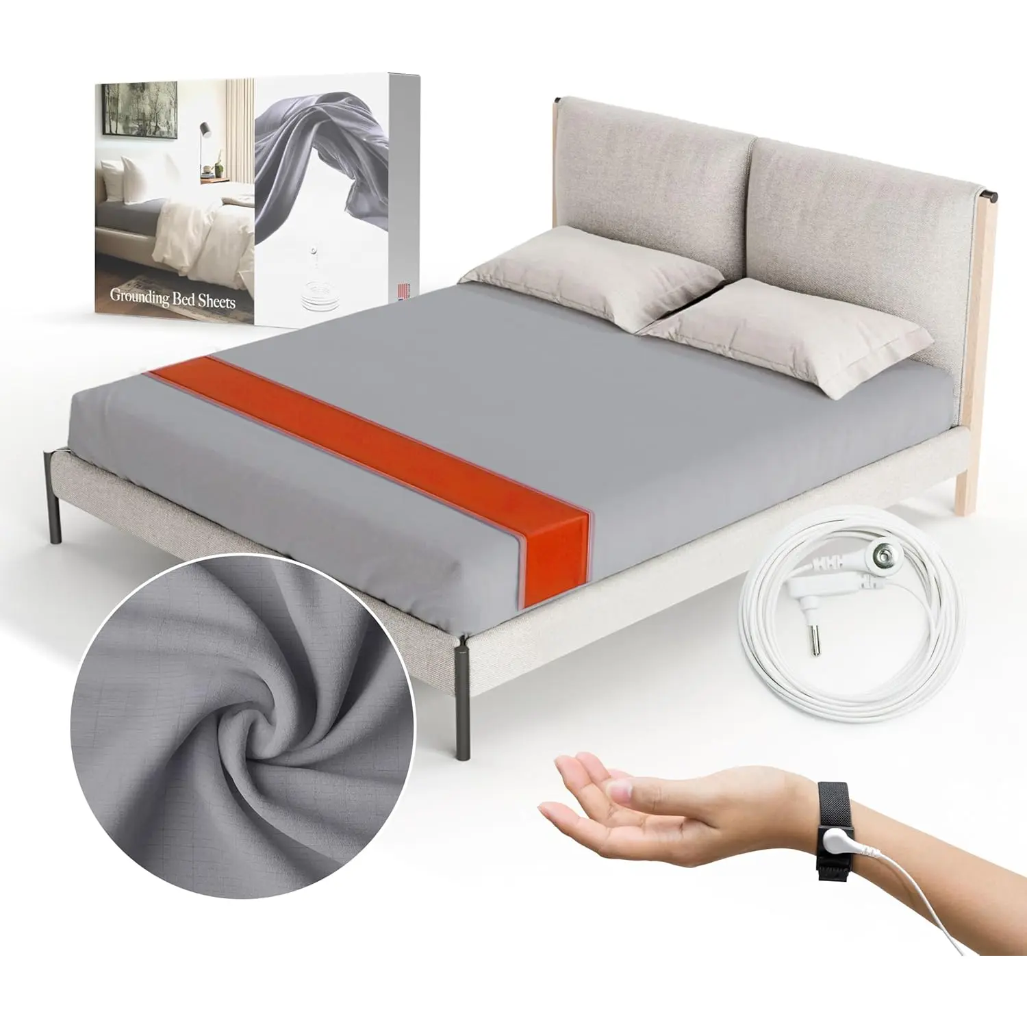 Fitted Grounding Sheets for Earthing, 5%  Fiber + 95% Certified  Cotton for Better Sleep and . Deep Pockets. Includes Grounding Wristband & Cords (Full)