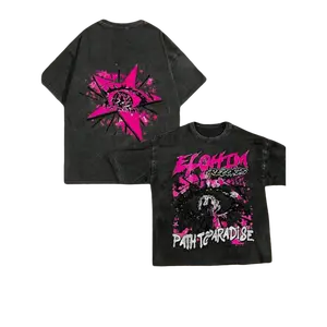 Vintage Unisex Cotton T-Shirt Plus Size 1 Piece Pink T-Shirt Men's Street Retro Hip-Hop Y2K Double-Sided Printed Pattern Washed Cotton T-Shirt Short-Sleeved Shirt Made in USA