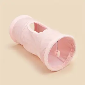 Foldable Plush Cat Tunnel with Fun Ball Holes, Cozy Hiding Spot for Kittens and Cats, Interactive Toys Included, Light