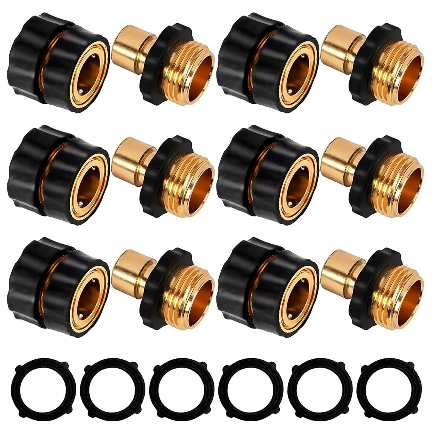 3/4 in Universal US Garden Hose Thread Solid Brass Male & Female Quick Connect Fittings (4 Sets) - Leak-Proof, No-Tool Quick Release Hose Adapter, Anti-Corrosion Durable Construction, Gardening Accessory for Lawn Watering, Father’s Day Gift for Gardeners,