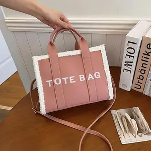 Elegant letter pattern handbag, fashionable fuzzy decoration shoulder bag, fashionable work and daily use handbag, suitable for women