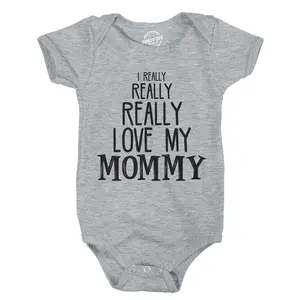 Baby Really Really Love My Mommy Cute Funny Infant Creeper Bodysuit Funny Baby Onesies Mother's Day Clothes for Baby Novelty Onesie Light Grey
