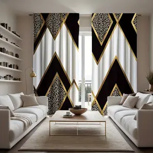 2-piece set of modern geometric pattern curtains, made of semi transparent and durable polyester fabric, suitable for decorating living rooms, bedrooms, study rooms, and home decor throughout the year. Easy to maintain design