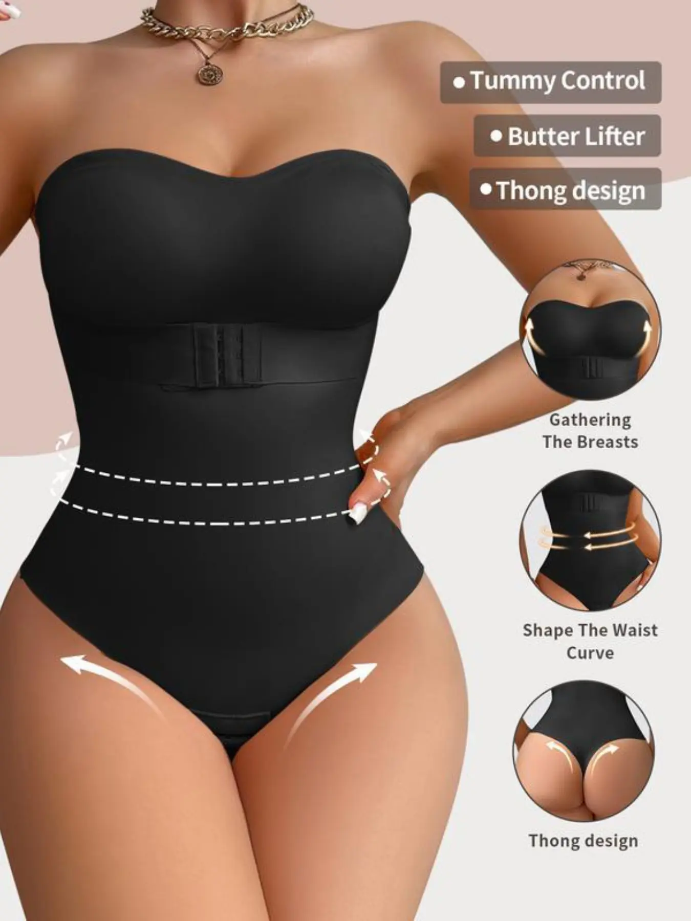 Women's Seamless Tummy Control Body Shaping Compression Smooth Body Shaper Suit with Detachable Pads, Pure Color Nylon Knit, Medium Support, Invisible Straps, Waist Cincher, Shapewear