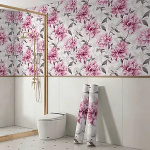 Extra-Large 23.62x119in Peel and Stick Decorative Wallpaper - Self-Adhesive, Waterproof, Removable Vinyl, Pink Floral Vintage Print, Easy DIY Install, Modern Farmhouse Home Decor for Kitchen, Living Room, Peel And Stick Wallpaper