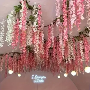 30-Piece Set of Hanging Pink Artificial Wisteria Flower Decorations — Synthetic Vines for Decorative Use, Ideal for Ceiling Coverage; Perfect for Home Events, Weddings, Celebrations, Festivals, and Indoor/Outdoor Decor.