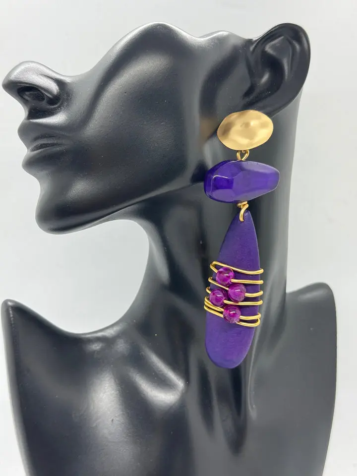 Wire and Rhythm-  Wooden Wired Dangle Earrings
