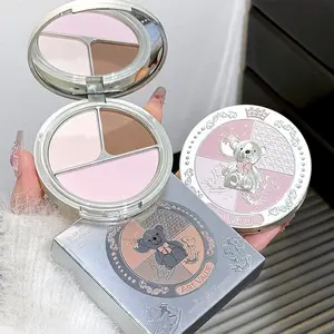 Bear Knight Three-Color Contour Compact Palette, Matte Highlight Shadow Blush, Multi-Layer Stacking, No Powder Clogging, Sculpting Makeup