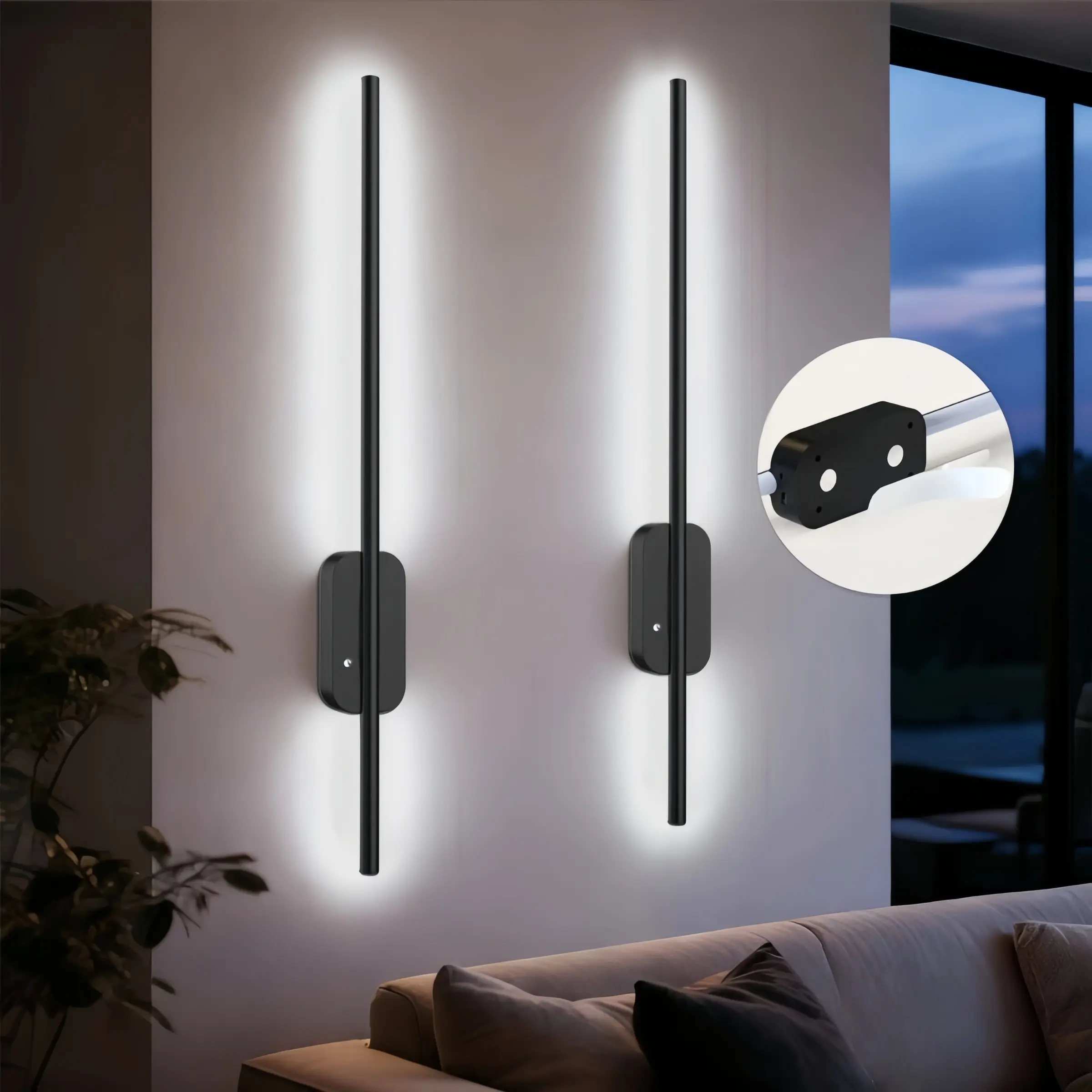 Wireless Wall Lights Set of 2, Rechargeable Wall Sconces, Indoor Lighting, Home Lighting, Adjustable 3 Colors with Remote Control, Timer Function, Ideal for Hallway, Entryway, Living Room, Bedroom