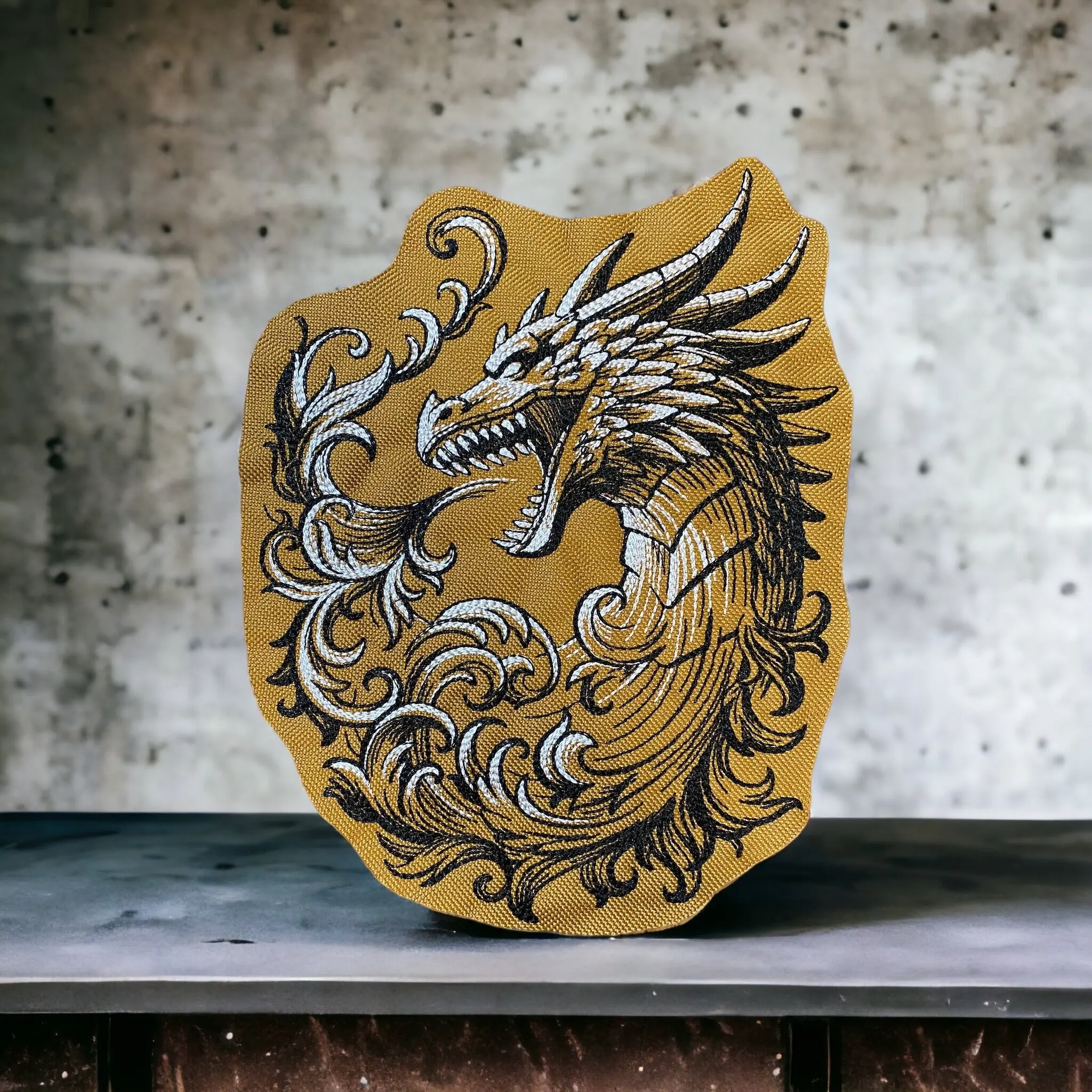 Baroque-Inspired Dragon Embroidered Patch – Iron-On/Sew-On Mythical Jacket Accessory, Available in Two Sizes
