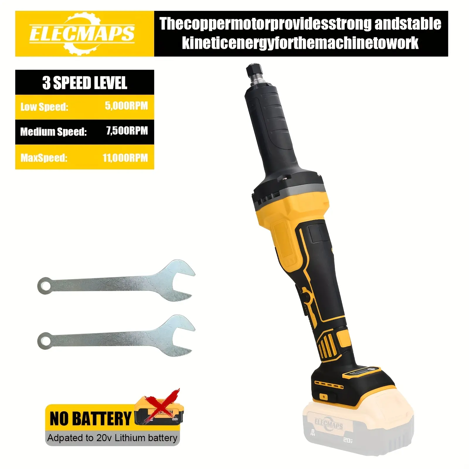 20V Cordless Brushless Motor Die Grinder, Power Tool with 1/4-inch Precision Chuck, Variable-Speed Grinding Machine, Max Speed: 11,000 RPM, Tool Only, Power Tools Grinders, Rechargeable Grinding Tool