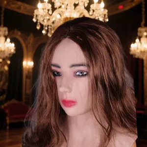 This exquisite female cosplay latex mask features delicate eyebrows, rose-red lips, and flowing brown-red wavy long hair. Perfect for Halloween costume parties, stage performances, celebrity impersonation videos, and role-playing parties.