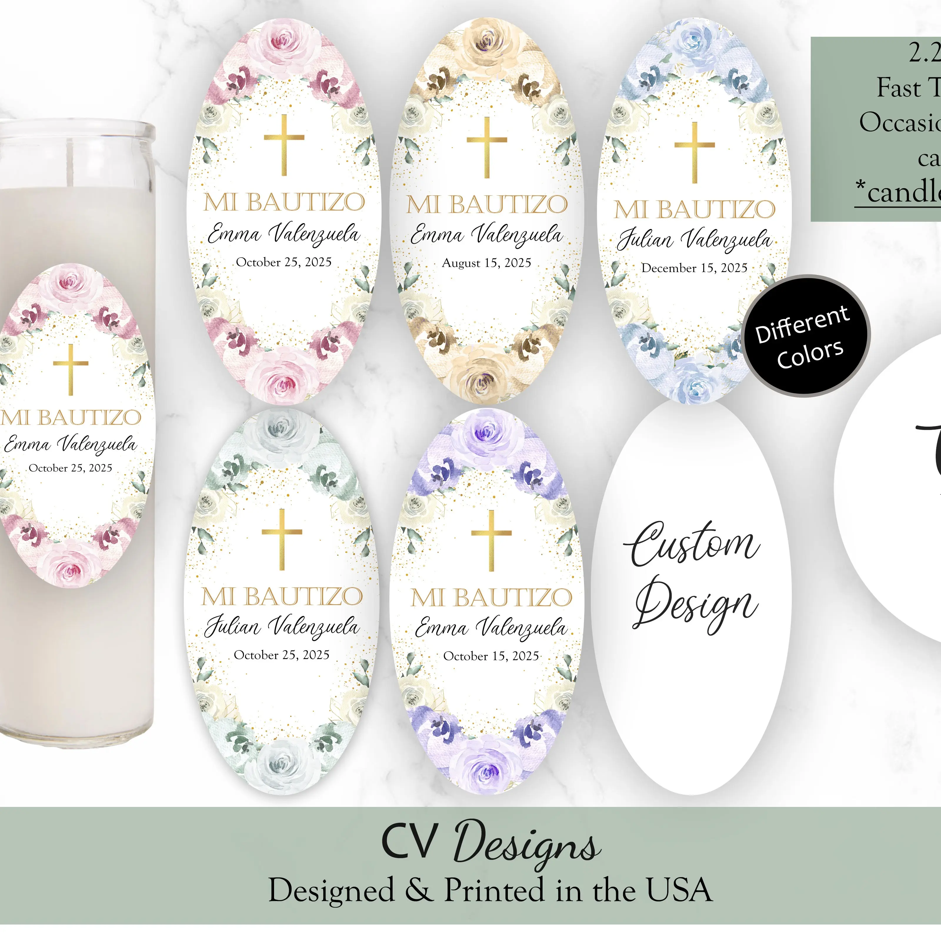 Baptism Bautizo Oval Candle Labels Any Occasion