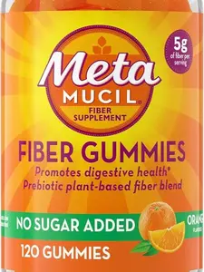 Metamucil Fiber Gummies for Adults, No Sugar Added Orange Flavor, 5g Prebiotic Plant Based Fiber Supplement Blend, 120 Count