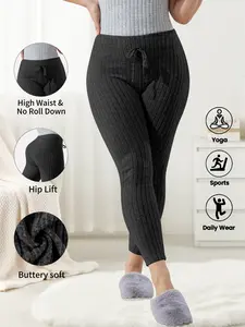 Plus Size Women's Textured Skinny Pants, Bottoms, Faux Waist Tie Design, Comfortable Tight Fit, Perfect Essential Clothing for Women, Fashion