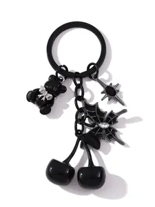 Gothic Cherry Bear Butterfly Keychain, Cool Trendy Alloy Charm, Memorial Gift for Friends and Family, Dark Style Accessory, Gothic Cross Keychain