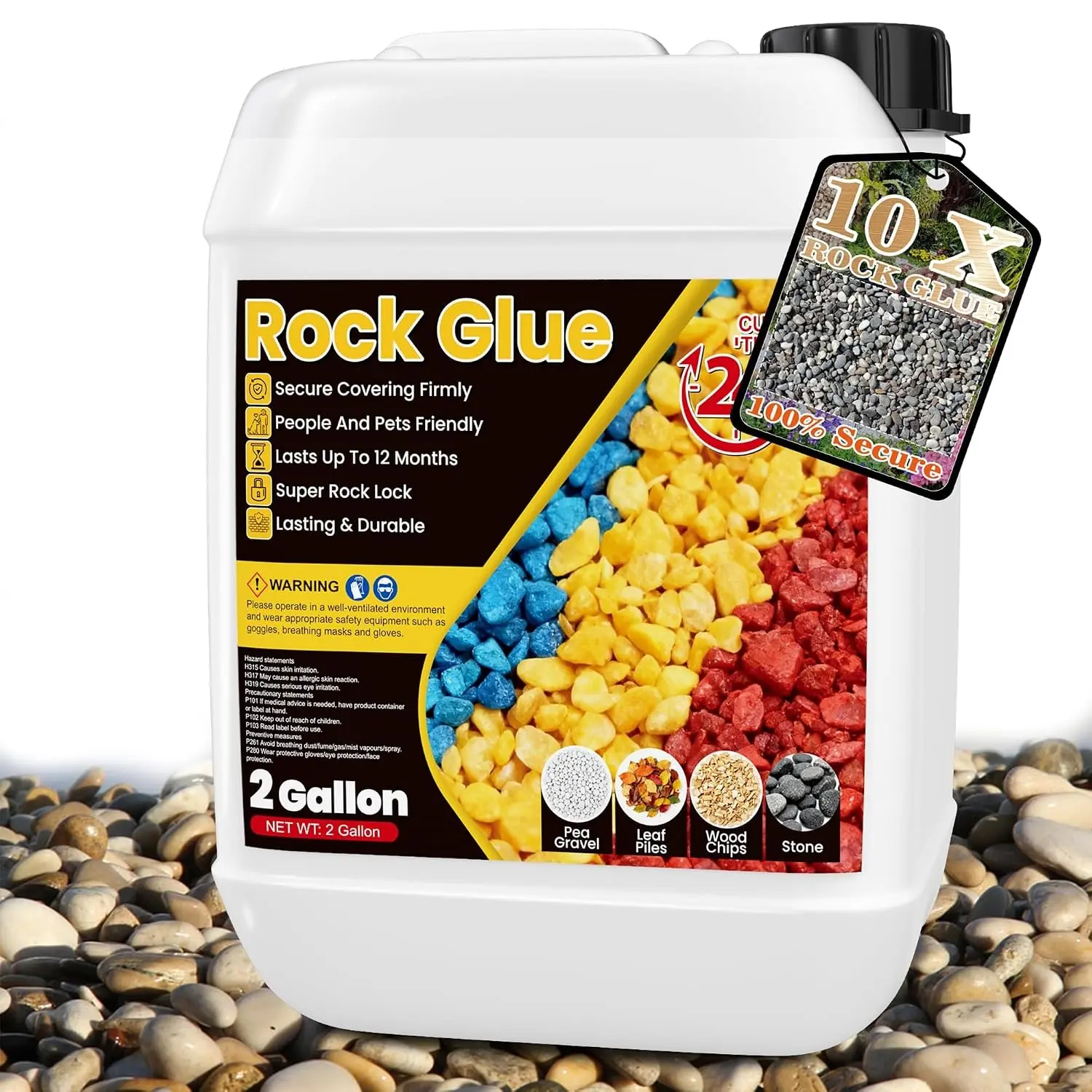 2 Gallon Rock Glue for Landscaping - Strong Mulch Glue, Quick Dry Pea Gravel Stone Glue, Permeable Pet-Safe, Ready to Spray Rock Adhesive for Garden, Pebbles, Walkway, Rubber Mulch with Blue Marks