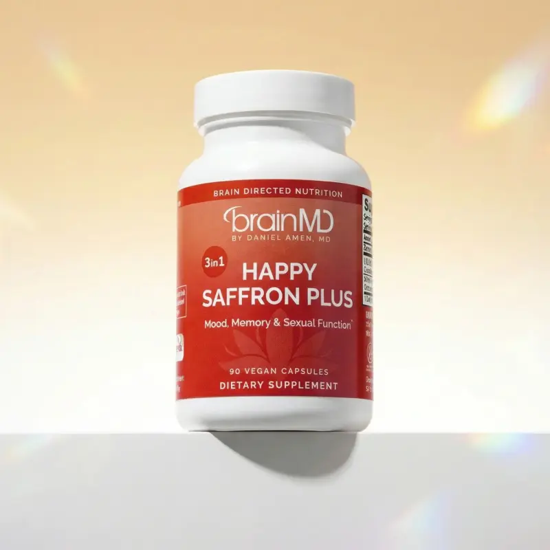 Happy Saffron Plus by BrainMD| Mood Support Supplement with Saffron, Curcumin & Zinc Natural Cognitive Function