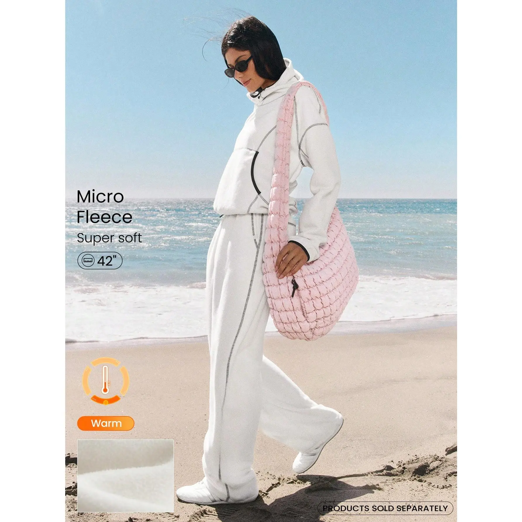 GLOWMODE Micro Fleece Cozy Season Soft Warm Contrast Stitching Pockets Adjustable Elastic Waist Slouchy Barrel-Leg Pants Autumn Winter Outdoors Daily Casual Wear