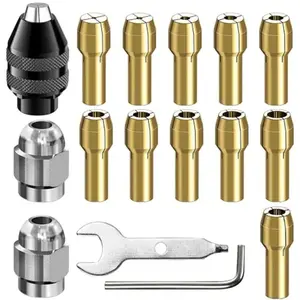 4486 Multi Chuck Set 15Pcs,Brass Collet Set,Collet Nut Kit,0.8-3.2mm Replacement Keyless Quick Change Chuck Rotary Tool Accessory Compatible with Dremel 3000 4000 7700 8200, High Compatibility(M7x0.75mm Long)