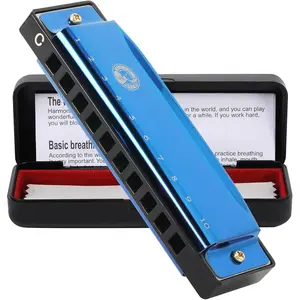 10 Holes 20  Blues Harp Mouth Organ Harmonica, Diatonic Blues Harmonica Key of C, For  Adults Student Beginners Professionals, with Hard Case and Cleaning Cloth (Blue)