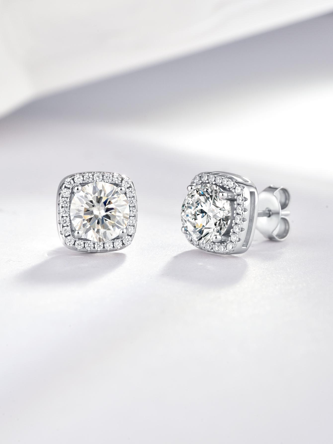 KAELENA Halo Square Lab-Grown Moissanite Earrings D Color VVS Moissanite Studs, Crafted in S925 Sterling Silver, GRA Certified Jewelry — Ideal Gift for Valentine's Day, Birthdays, and Anniversaries