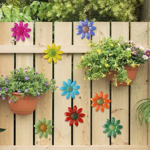 8-Pack 3.54-Inch Vibrant Metal Decorative Fake Flower Wall Decor, Ideal for Indoor & Outdoor Decoration, Home Living Room Wedding Party Festive