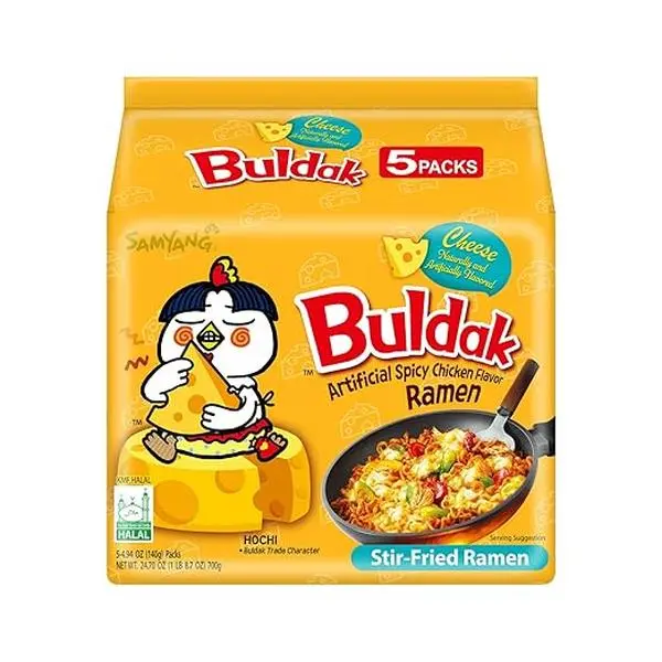 Samyang Buldak Creamy Spicy Cheesy Ramen - Korean Instant Stir Fry Ramen, Buldak Noodles, Pantry Food for All Ages, 5-Pack (1 Bag), Ambient Storage, 12 Months Shelf Life, 5 Packs