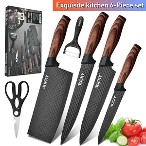 Kitchen Knife Set, 6 Pcs Anti-Rust Stainless Sharp Knife Set  for Kitchen Chef's Knife, Small Cleaver, Meat Cleaver, Scissors
