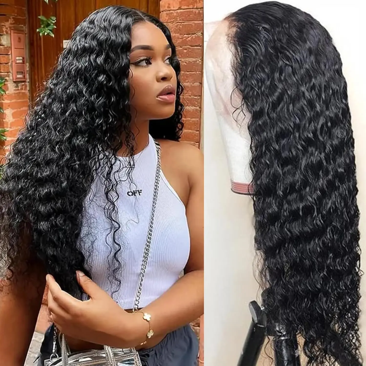 【Live Only】13x4 Deep Wave Lace Front Wigs Human Hair 180% Density Deep Wave Frontal Wigs  Human Hair HD Lace 26 Inch Curly Wigs for Black Women Pre Plucked with Baby Hair