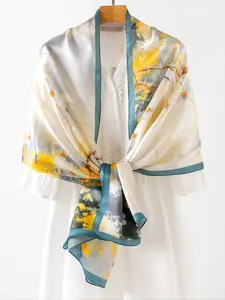 175cm Silk Shawl, Elegant Women's Long Scarf, Traditional Floral Pattern, 100% Mulberry Silk, Lightweight, Soft, Luxurious, Perfect for Events